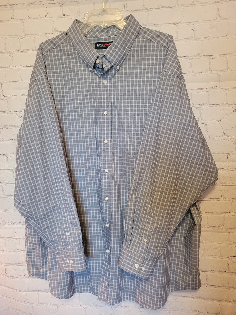 Roundtree & Yorke Travel Smart Size 4XT Grey Checked Plaid Button Down Shirt